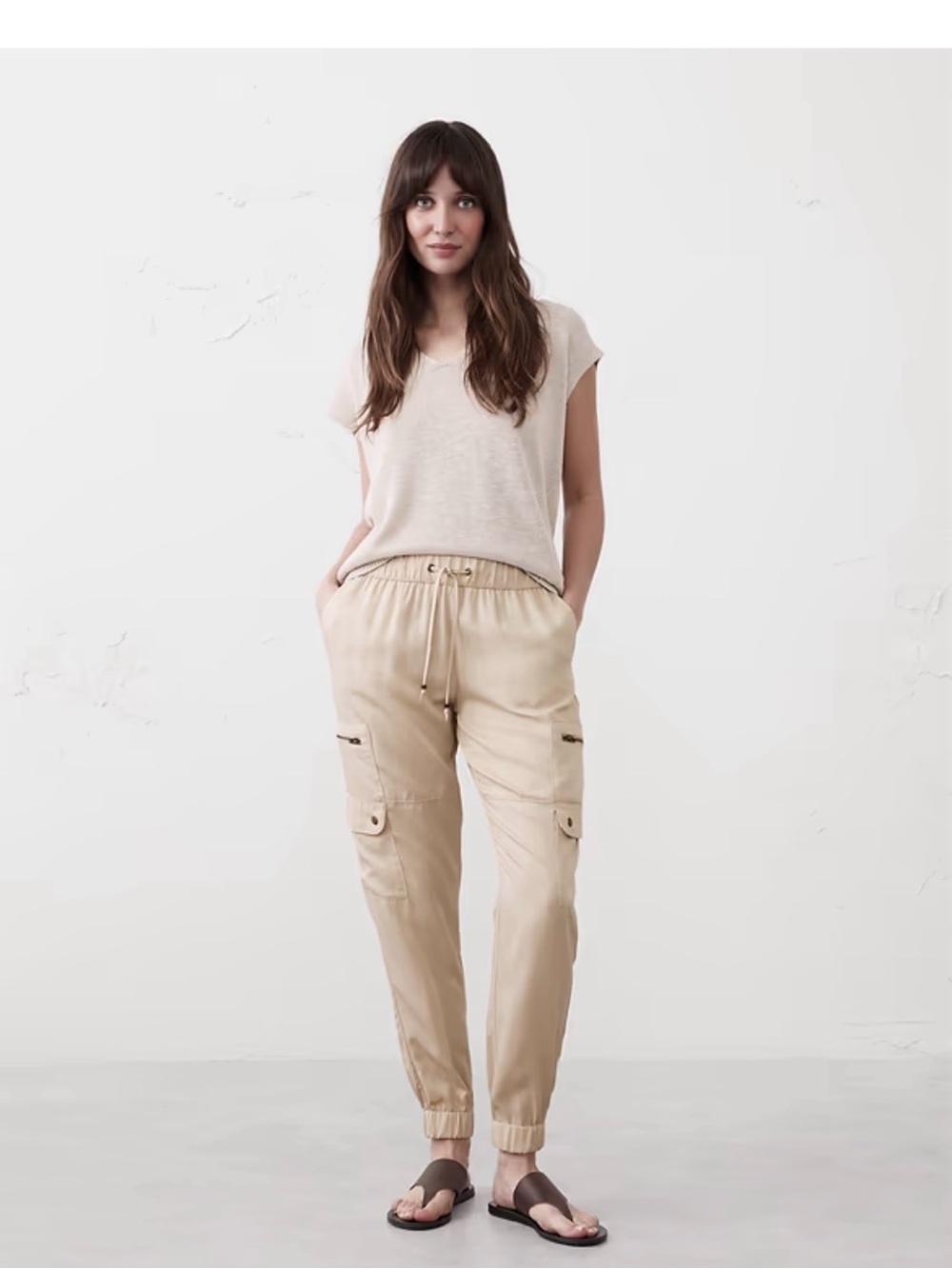 Banana Republic Factory Cream Cargo Jogger Pants 100% Lyocell